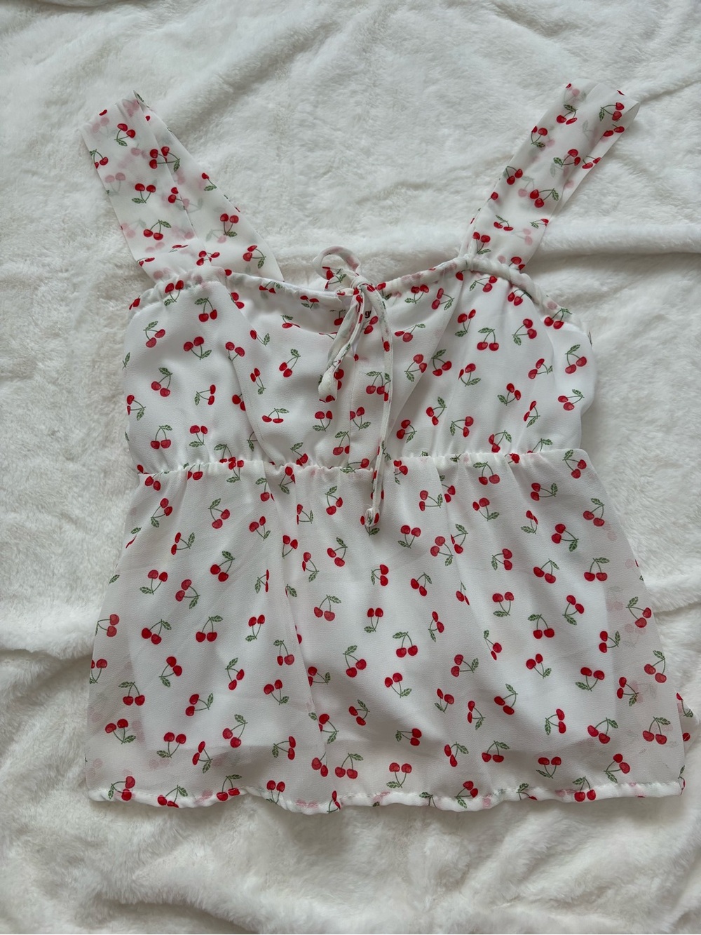Sugar White Cherry-Print Tie Front Camisole